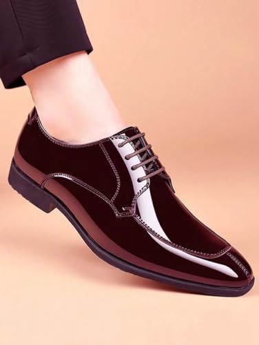 Image of Men's Tuxedo Dress Shoes Pattern Leather Formal Oxfords Classic Lace Up Derby Shoes Wedding Business Slip On Shoe