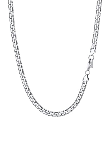PROSTEEL Herren Erbskette 51cm Halskette Edelstahl 6mm breit massiv platte Venezianierkette Gliederkette silber Biker Punk Rock Schmuck für Männer Jungen