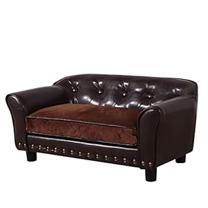   Dog-Sofa-and-ChairLuxury-PU-Leather-Pet-Sofa-Chairwith-Copper-Nail-Dog-CouchWooden-Frame-Cat-Sofa-ChairDog-Sofa-Bed-with-Suede-Cushion-for-Small-Dog-Using-brown