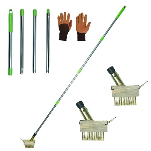 Moss Killer, Roof Moss, Deck Moss Cleaning Tool with 63-Inch Adjustable Handle, Includes 2 Replaceable Brush Heads and Gardening Gloves, Suitable for Yard Weeding and Gap Cleaning