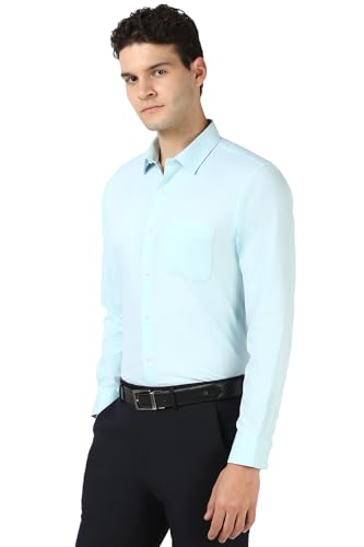 Image of Peter England Men's Premium Solid Herringbone Regular Fit Full Sleeve Formal Shirt | Wonder Fabric | Cotton Rich