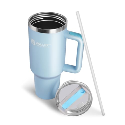 Valley Sportsman 40 oz Stainless Steel Tumblers with Handle, Spill-proof Lid and Straw,...