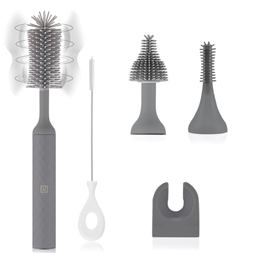Image of biqin Electric Cleaning Brush Set 4 Piece Multi-Purpose Cleaner Brushes,360° high-Speed Rotation Cleaning,1500mAh,Waterproof IPX65,Perfect Household Cleaning Brushes(Grey)