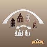 weigla - Figurenset 8 TLG. original Erzgebirge I Motiv Aldstadt weiß/braun I Figurenset für Dekosockel I detailreiche Holzkunst I Weihnachtsdeko mit Fachwerkhäusern, Kindern, Einer Brücke & Bogen