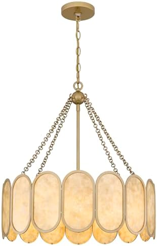 Quoizel Amalia 4-Light Gold Chandelier for Dining Room, Modern Pendant Light Fixture for Farmhouse, Kitchen, or Living Room, Modern Design Ceiling Light with Durable Mica Shades