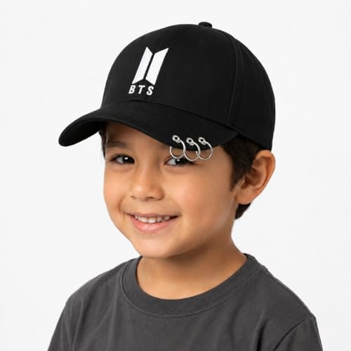 Image of Cron Unisex BTS Kids Cotton Sports Summer Cap for Boys & Girls Cap Suitable for Age 6 to 12 Years (Black)