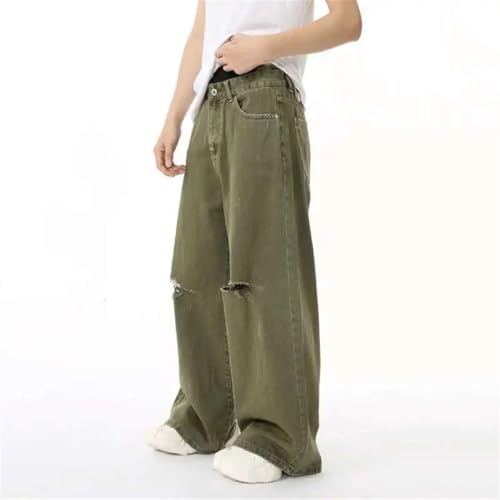 Men’S Jean with Hole Design Simple Solid Color Autumn Straight Denim Pants4