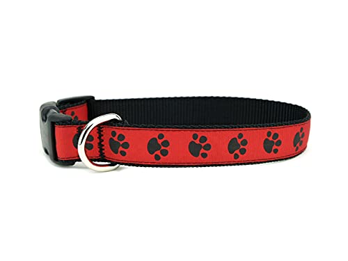 Red Dog Collar with Black Paw Prints