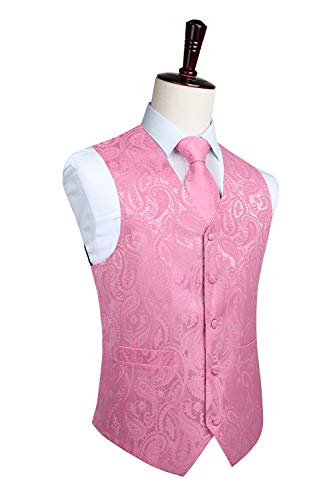 Image of HISDERN Vest and Tie Sets for Men Vests Paisley Floral Jacquard Necktie Pocket Square 3PCS Waistcoat for Suit or Tuxedo