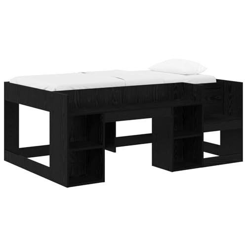 GeenYuu Estructura de madera de roble negro de 80 x 160 cm con espacio de almacenamiento y somier, ahorro de espacio para dormitorio, incluye estante y cajón