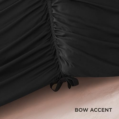 Image of Juicy Couture Ribbon Ruched 2 Piece Twin /Twin XL Comforter Set, Black Bedding Ensemble