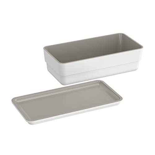 Bath+ by Cosmic Bsmart Complementos Caja de almacenaje Tapa, Blanco - Gris, 21.7 x 10.9 x 6.7 cm