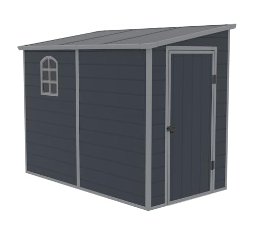 Westmann Kunststoff Gerätehaus Hortus L | Anlehngerätehaus | Wetterfest & UV-beständig | 248x134x194 cm | Robuste Polypropylen-Paneele | Inkl. Fenster & Flügeltür | Leichte Montage | Anthrazit