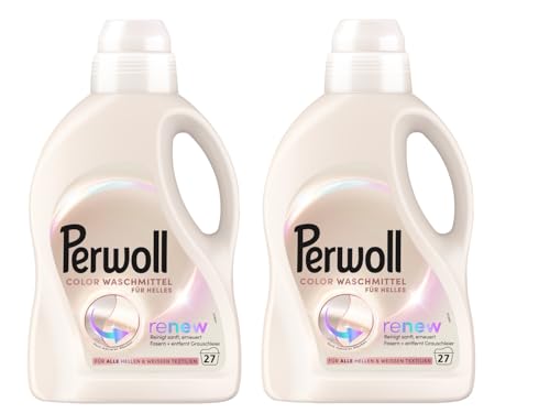 PERWOLL White Detergente 2 x 27 WL (54 lavados), detergente suave limpia suavemente y renueva el blanco y las fibras, para todos los tejidos blancos, con tecnología Triple Renov