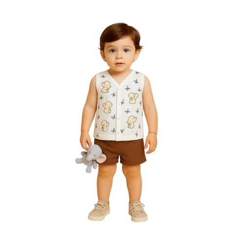 Image of Kidbea Newborn Baby Jhabla Muslin Cotton Clothes for Boys & Girls | Soft Breathable, Cute Printed Sleeveless Baby Wear with Button Closure