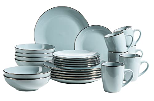 Mäser Kombiservice, Steinzeug METALLIC RIM Blau, 24-teilige, Hellblau