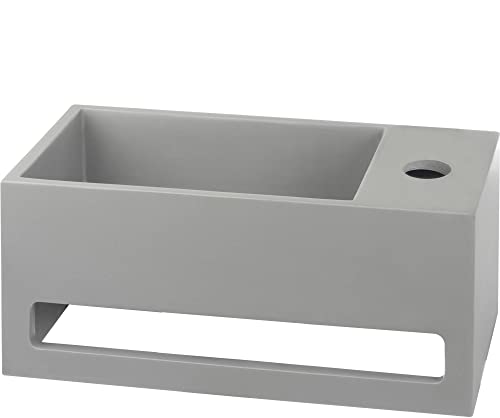 Saqu Tenno Waschbecken Rechts 35x20 cm - mit Handtuchhalter Betonoptik - Waschbecken für Unterschrank, Waschtisch für Gäste WC