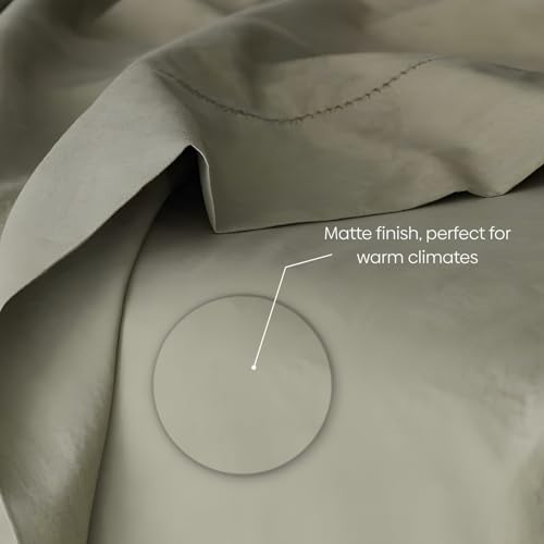Image of Haus and Kinder Double Bedsheet, 300 TC 100% Organic Cotton Percale Weave, Fitted Bedsheet for Double Size Bed with 2 Pillow Covers - Marrow Stitch Detaling (Coastal Calm, 60 inchx78 inchx10 Size)