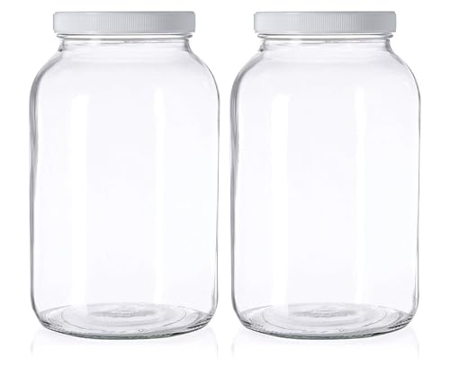 kitchentoolz 1 Gallon Glass Mason Jars – Extra Large Wide Mouth Jars with Airtight Lids – Perfect for Sourdough Starter, Fermenting, Pickling, and Storage – Made in the USA – Pack of 2