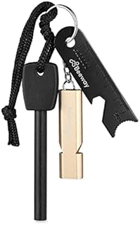 BEEWAY Survival Flint and Steel Fire Starter Kit - Magnesium Ferrocium Rod Firesteel with Scale Scraper and Emergency Whistle for Outdoor Travelling Camping Hiking