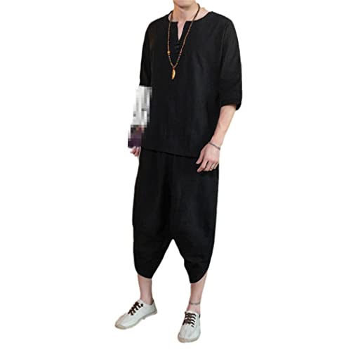 Ensemble en lin homme short et pantalon noir taille 4XL