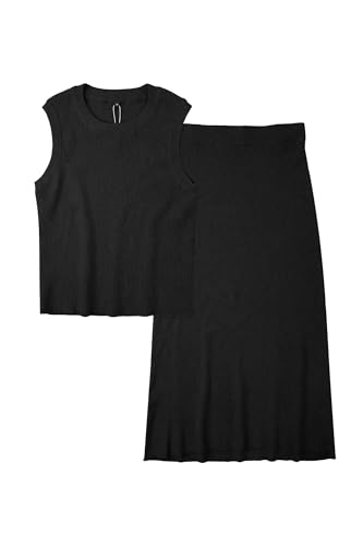 Image of Arach&Cloz Women's Non See Through 2 Piece Sets Tank Top and Midi Skirt Knit Outfits