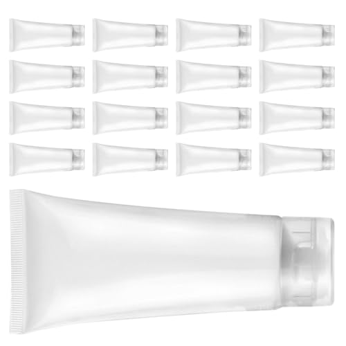 Beatifufu Botellas de Viaje Rellenable 20 Ml 30 Unidades Tubos Exprimibles de Plástico Transparente para Champú Loción Gel Limpiador Corporal Cosméticos Portátil sin Fugas Tapa Abatible