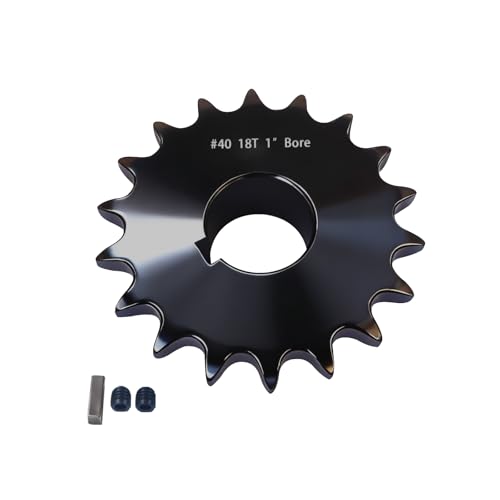 Image of #40 Roller Chain Sprocket 18 Tooth 1 inch Bore (1 /4 inch Keyway) Black Oxide Rust-Proof with 2 Set Screws & Key Included for Mini Bike Go-Kart Balanced Performance, Hardened 1045 Steel 40BS18-1