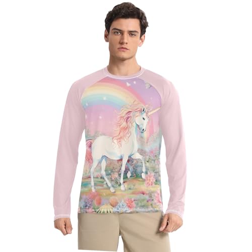Bolaz Mens UV Protection Shirts Rash Guard Long Sleeve UPF 50+ Unicorn Rainbow 6 Quick Dry S