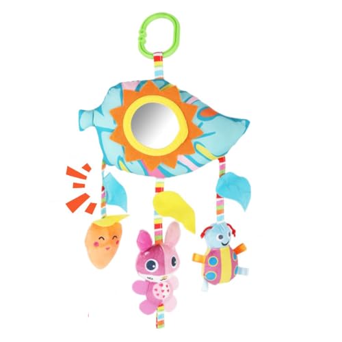 Image of SNOWIE SOFT Baby Toys for 6 to 12 Months Hanging Plush Cartoon Crib Toy with Mirror, Rattles and Stuffed Plush Toy Pendants, Soft Crib Stroller Car Seat Sensory Stuffed Toys New Born Baby Gifts