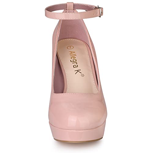 Allegra K Allegra K Women's Platform Ankle Strap Chunky Heel Pink Mary Janes Pumps 10 M US