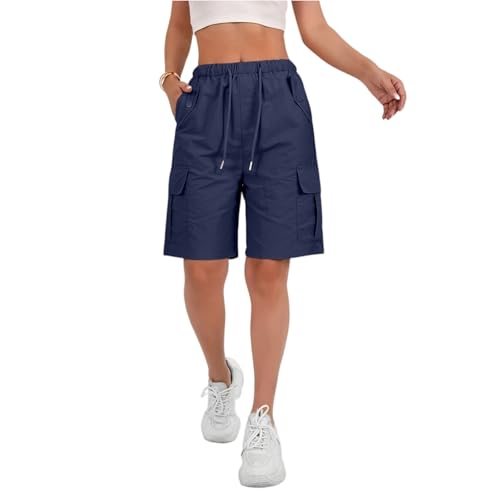 Cargo Shorts Women Waterproof Lightweight Plus Size Bermuda Shorts with Pockets Knee Length Ripstop Hiking Short Casual Summer Cargo Short Women Baggy Comfy Elastic Waist Pants Tactical Pants