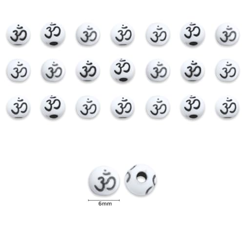 Image of Satra Traders Om Beads for Jewelry Making Acrylic Beads with Hindu & Buddhist Symbol Auspicious Beads for Bracelet, Necklace, & Craft Projects | Size : 6mm (Multicolor - 100g)