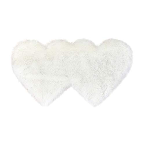MIS1950s Living Room Carpet Double Hearts Faux Wool Plush Ultra-Soft Floor Mat Bedroom