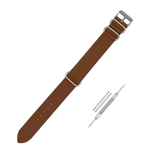 Image of Lineon 22mm Genuine Leather Vintage Style Leather NATO Watch Strap ONE WAY NATO LEATHER STRAP Compatible for Titan Fossil Casio Timex Watch (Tool & Pins Include)