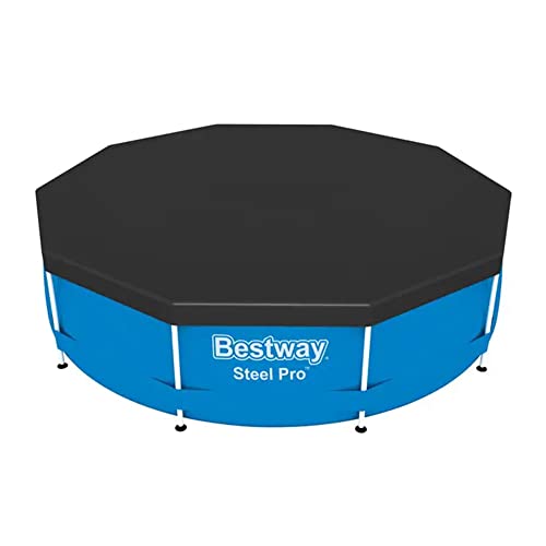 Bestway Flowclear Pvc Round 10 Foot Pool Cover For Above Ground Frame Pools With Drain Holes And Secure Tie-Down Ropes, Black (Cover Only) #TOP2