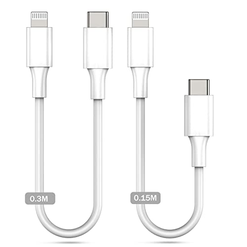 Amoner Cavo Lightning USB C 30 CM+15 CM certificato MFi Set di 2 cavi di ricarica PD corti per iPhone 14/13/12/11/SE/XS/XR/X/8/8 Plus/7/6, Airpod, iPad/Air/mini