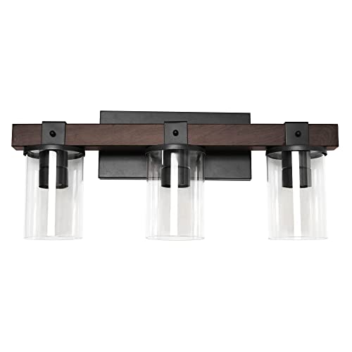 Image of Elegant Designs VT1009-BWN Industrial Rustic Lantern Restored Wood Look 3 Light Bath Vanity, Brown