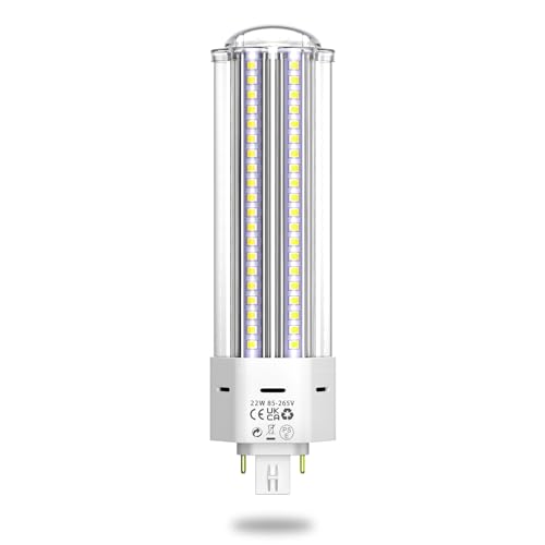 LED GX24Q/G24Q 4-Pin Base Light Bulb, No Ballast 22W (42W CFL/Compact Fluorescent Lamp Equivalent) GX24 LED PL-C Recessed Lamp, Remove/Bypass The Ballast, Daylight 6000K