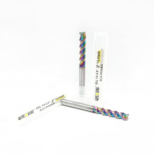 Image of Tools 1 /4 inch Extra Long Carbide Square End Mill for Aluminum, Copper Alloy, Plastic, 2.5 inch Overall Length End Mill Bits, 3 Flute HRC 62 Deg DLC Coating, CNC Router Bits 1 /4 Shank (1 /4-2.5 inch 2PCS)