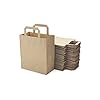Lot de 50 Sacs Marrons Cabas en Papier Kraft avec Poignées Plates – 21x11x25 cm – Sac de Courses/Emballage cadeau pour anniversaire, Noel, mariage.