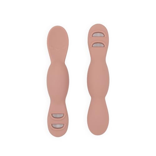Yeah Baby Goods All You-Tensil, 2 Pack – Silicone Baby Led Weaning Spoon & Dipper - Self-Feeding Spoon Designed by Feeding Specialist to Support Development, 4+ Months Baby Utensils, (Pale Terracotta)