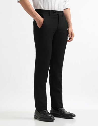 Image of Arrow Men Black Formal Trouser ARAEOTR2142