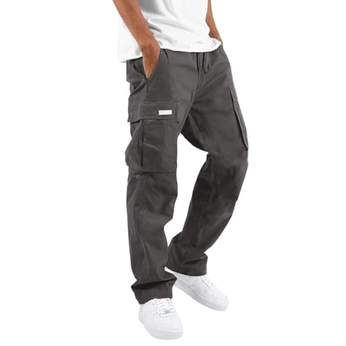 Hiking Cargo Pants Men Straight Leg Loose Casual Lightweight Elastic Waist Athletic Work Pant Streetwear with Pockets