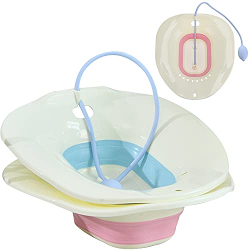 Sitz Bath Toilet Seat, Foldable Sitz Bath for Toilet Seat with Hand Flusher, Sitz Bath for Postpartum Care, Soothes Hemorrhoids & Perineum - Collapsible, Easy to Store, Fits Most Toilet Seats (Pink)
