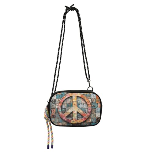 Crossbody Bags Colored Peace Sign print, Fabric Mini Phone Purse for Women Men with Removeable Strap for Travel Hiking