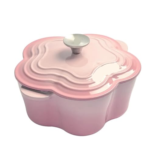 Cacerola Olla esmaltada Binaural for horno de hierro fundido con pétalos de 20cm for hornear pan y cazuela, estofado con tapa for todas las fuentes de calor para Cocinas