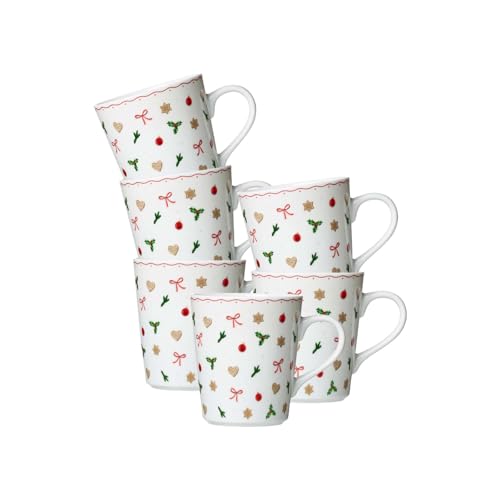 Ritzenhoff & Breker Lebkuchen Kaffeebecher 6er Set | 300 ml | Henkelbecher mit weihnachtlichen Motiven | Porzellan, Spülmaschinen- & Mikrowellengeeignet | Bunt