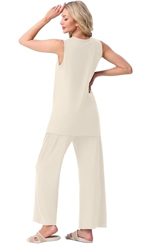 Image of PrinStory Womens Pajamas Sets 2 Piece Soft Pjs for Women Sleeveless Pajama Set Summer Loungewear with Pockets