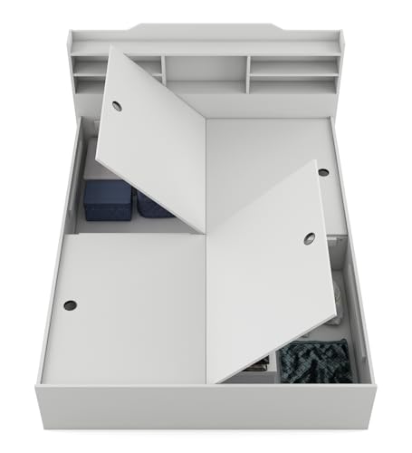 Image of Viggo Queen Bed with Box Storage | Engineered Wood | Frosty White Finish | Headboard Storage | Sturdy & Modern | Knock-Down Assembly | 3-Year Warranty